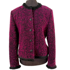 Bridgetown Collection Purple Black Tweed Textured Coco Jacket Fringe Trim 12